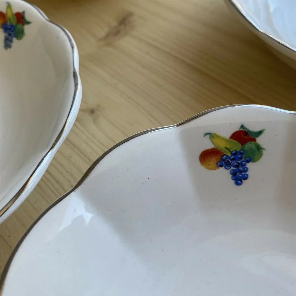 Vintage WS George Georgette Fruit Pattern dessert bowls and serving bowl